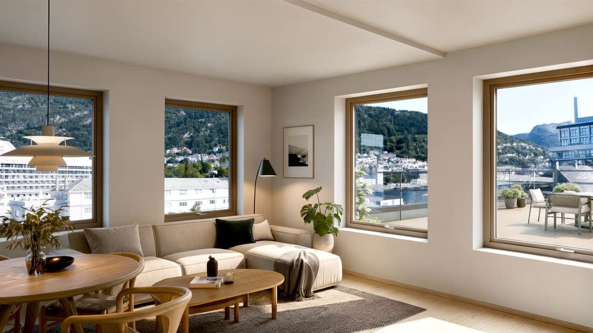 Sjekk inn i Nordnes Park med Vågen som bakteppe i din nye stue.